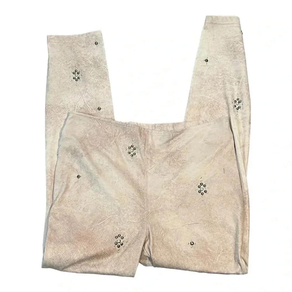 Free People faux suede mauve/brown leggings embellished EUC guessing Size L - Picture 8 of 11